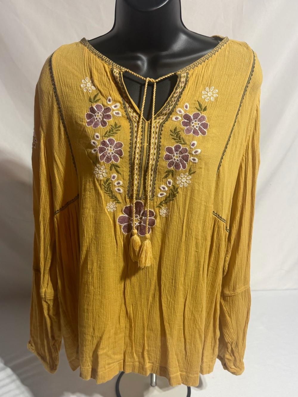Sonoma Goods for Life Mustard Yellow Floral Embroidered Peasant Blouse - Size L